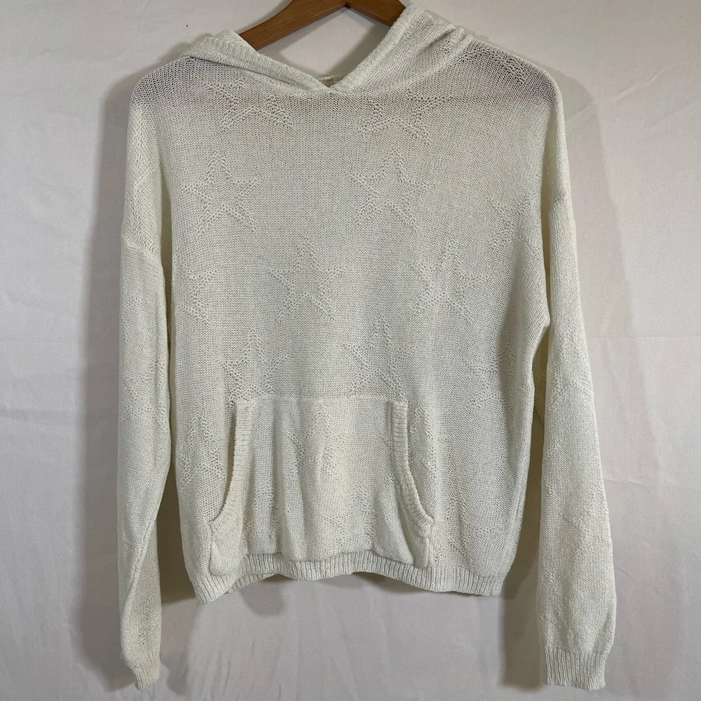 Women’s Honey Punch white sheer star print hooded sweater S - Picture 2 of 7
